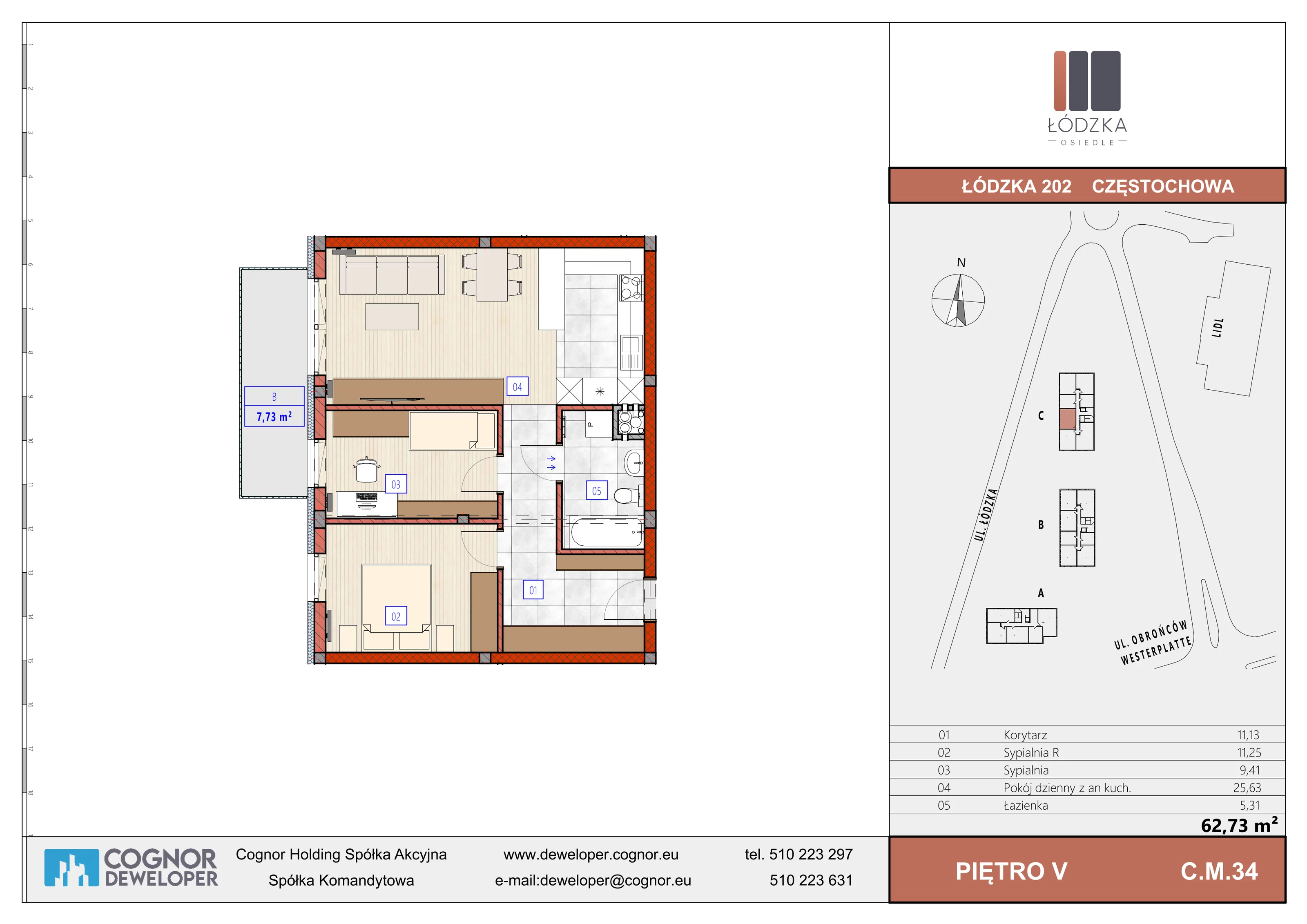 Mieszkanie 62,73 m², piętro 5, oferta nr C.M.34, Łódzka Osiedle, Częstochowa, Częstochówka-Parkitka, ul. Łódzka 198, 200, 202